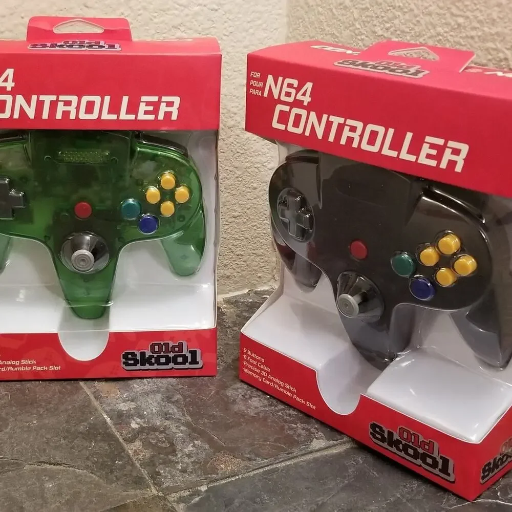 2 N64 Controllers - Jungle Green & Black (NEW) - Nintendo Funtastic - Old Skool
